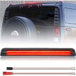 NJSBYL H2 LED High Mount Stop 3rd Brake Light for 2003-2009 H'ummer H2 Third Brake Lights Red LED Pickup Rear-up Center Cab Roof High Mount Stop Lamps Black Smoked Lens OEM 15145321 15755976