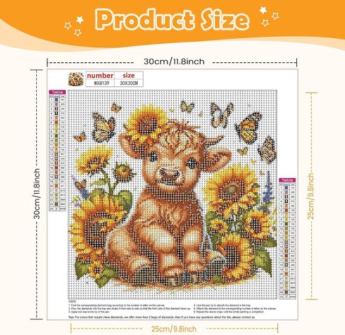 NEWENMO Baby Highland Cow Diamonds Painting Kits للبالغين المبتدئين، DIY 5D عباد الشمس الماس الفن الطلاء مع الماس جولة، الحفر الكامل الفراشات الماس اللوحة هدية ديكور جدار المنزل 12x12 في in Saudi Arabia