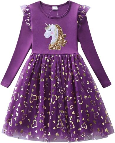 Toddler Girls Long Sleeve Autumn Spring Dress Casual Outfits Party Tutu Dress Gifts for 3-7 Years in Kuwait