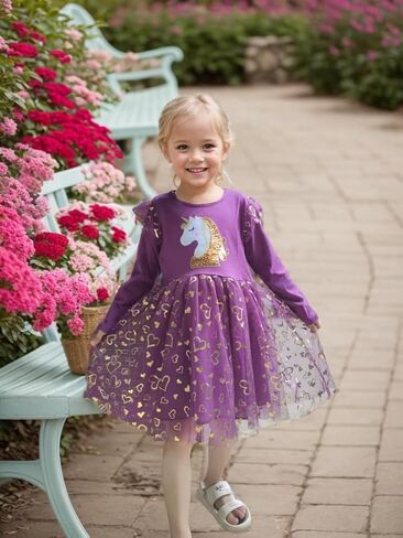 Toddler Girls Long Sleeve Autumn Spring Dress Casual Outfits Party Tutu Dress Gifts for 3-7 Years in Kuwait