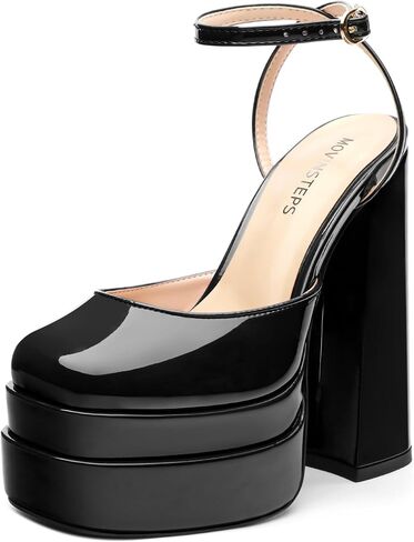 MOVINSTEPS كعب عالي مكتنز للنساء Slingback مستدير مغلق عند الأصابع وحزام الكاحل صنادل موضة أحذية الحفلات in Saudi Arabia