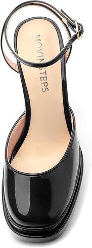 MOVINSTEPS كعب عالي مكتنز للنساء Slingback مستدير مغلق عند الأصابع وحزام الكاحل صنادل موضة أحذية الحفلات in Saudi Arabia