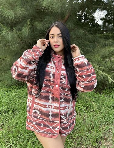 IN'VOLAND Plus Size Womens Fleece Jacket Western Aztec Print Long Sleeve Snap Button Down Shacket with Pockets in Saudi Arabia