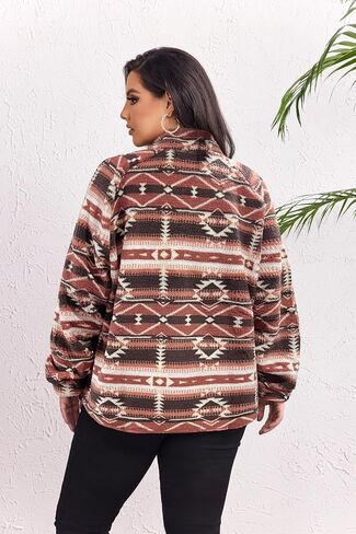 IN'VOLAND Plus Size Womens Fleece Jacket Western Aztec Print Long Sleeve Snap Button Down Shacket with Pockets in Saudi Arabia