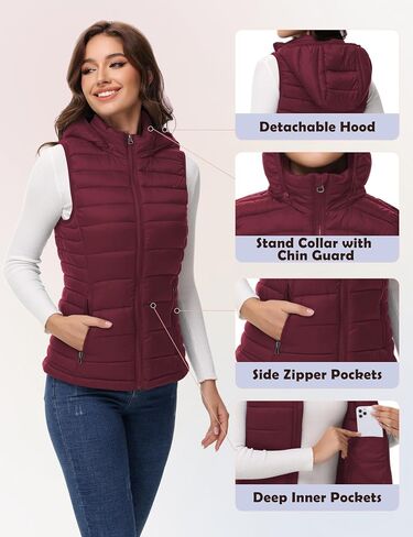 MIDNIGHTSUN Women’s Packable Puffer Vest Lightweight Hooded Full Zip Warm Winter Puffy Vest in Saudi Arabia