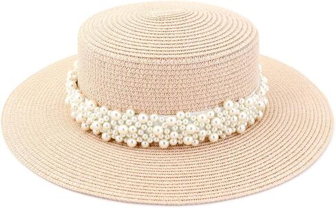 Womens Flat Top Straw Hat Wide Brim Floppy Fedora Summer Beach Sun Hat Sunshade Ladies Sun Hat in Kuwait