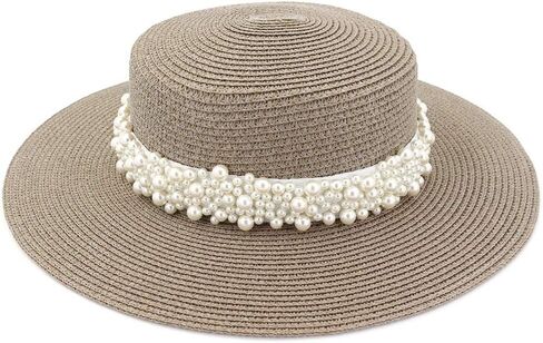 Womens Flat Top Straw Hat Wide Brim Floppy Fedora Summer Beach Sun Hat Sunshade Ladies Sun Hat in Kuwait