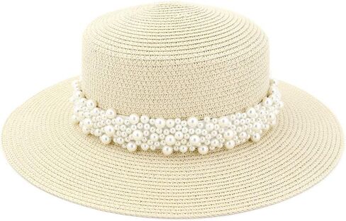 Womens Flat Top Straw Hat Wide Brim Floppy Fedora Summer Beach Sun Hat Sunshade Ladies Sun Hat in Kuwait