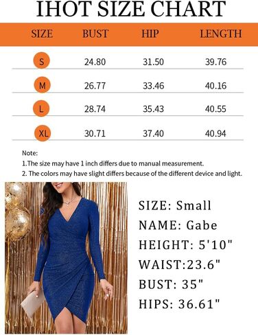 IHOT Women's Glitter Party Dresses Sexy V Neck Long Sleeve Faux Wrap Ruched Bodycon Sparkly Night Club Dress in Kuwait