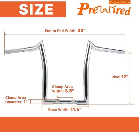 مقود 1-1/4 بوصة سمين 10 بوصة من الكروم Rise Aggressive Ape متوافق مع 1996-2013 Harley Road Glide 1995-up Road King Sportster XL Dyna Softail in Kuwait