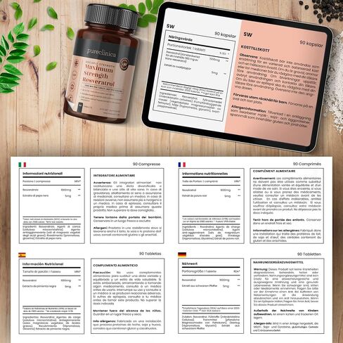 pureclinica 1000mg Resveratrol x 180 Tablets (2 Bottles of 90 Tablets Each - 6 Months Supply). 10 x Strength and with Black Pepper Extract for Faster Absorption in Saudi Arabia