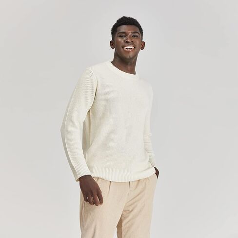 بلوفر رجالي من Polyana Cashmere Essentials بياقة دائرية، سترة وافل محبوكة مضلعة وأكمام طويلة in Kuwait