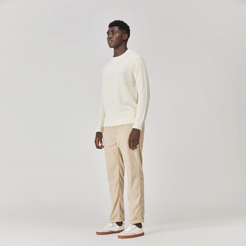 بلوفر رجالي من Polyana Cashmere Essentials بياقة دائرية، سترة وافل محبوكة مضلعة وأكمام طويلة in Kuwait