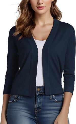 Women's Shrug Sweaters 3/4 Sleeve Cropped Cardigan Trendy Casual Open Front Jacket Coats in Kuwait
