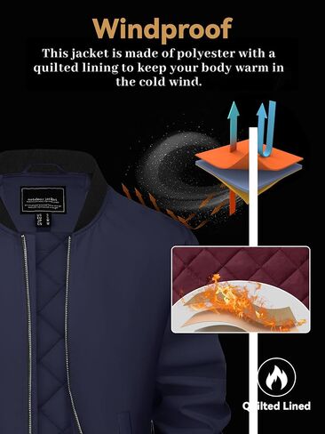 EKLENTSON Men's Bomber Jacket Thermal Quilted Lined Jacket Warm Winter Coats Full Zip Windbreaker Casual Jackets with Pockets in Saudi Arabia