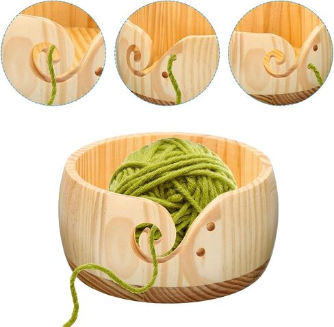 PATIKIL Wooden Yarn Bowls for Crocheting Bamboo Yarn Knitting Bowl Yarn Storage Bowls Yarn Holder Dispenser for Crocheting and Knitting, 6.7", Brown in Saudi Arabia