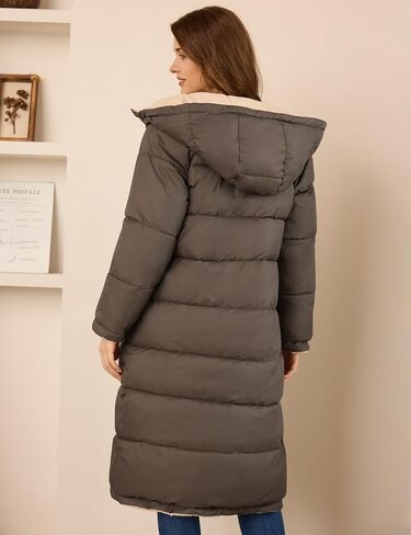 Women's Long Puffer Coat Hooded Zip Up Fleece Jackets with Pockets Winter Outerwear Quilted Coats Clothes Trendy 2024 in Saudi Arabia
