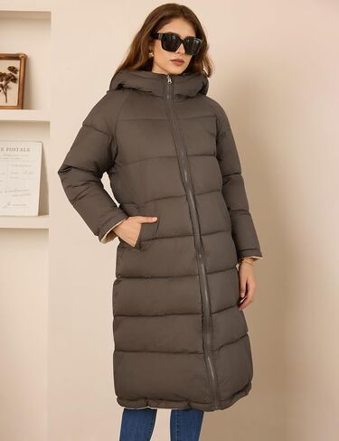 Women's Long Puffer Coat Hooded Zip Up Fleece Jackets with Pockets Winter Outerwear Quilted Coats Clothes Trendy 2024 in Saudi Arabia