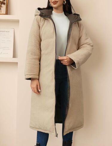 Women's Long Puffer Coat Hooded Zip Up Fleece Jackets with Pockets Winter Outerwear Quilted Coats Clothes Trendy 2024 in Saudi Arabia
