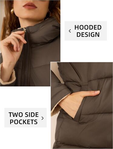 Women's Long Puffer Coat Hooded Zip Up Fleece Jackets with Pockets Winter Outerwear Quilted Coats Clothes Trendy 2024 in Saudi Arabia