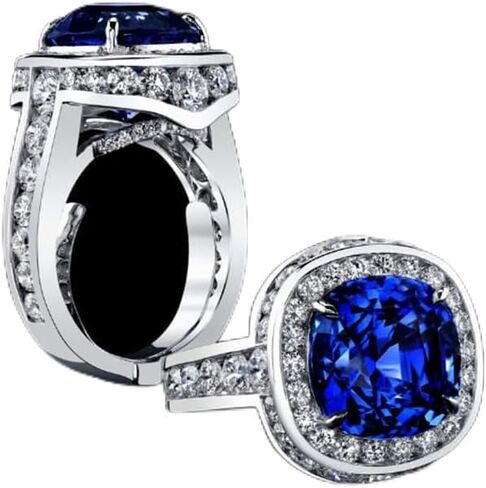 Vintage 925 Sterling Silver Inlaid Sapphire Topaz Engagement Ring Sapphire Ring 925 Aquamarine Gemstone Ring Engagement Wedding Jewelry Engagement Ring Aquamarine Ring Jewelry-Making-Patterns 9 in Saudi Arabia
