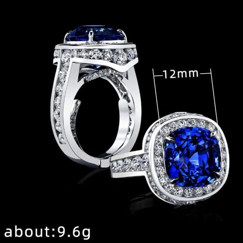 Vintage 925 Sterling Silver Inlaid Sapphire Topaz Engagement Ring Sapphire Ring 925 Aquamarine Gemstone Ring Engagement Wedding Jewelry Engagement Ring Aquamarine Ring Jewelry-Making-Patterns 9 in Saudi Arabia