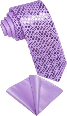 DiBanGu Mens Sequin Tie Set Solid Color Necktie and Pocket Square Tie Clip Set Shiny Slim Ties for Wedding Party in Saudi Arabia