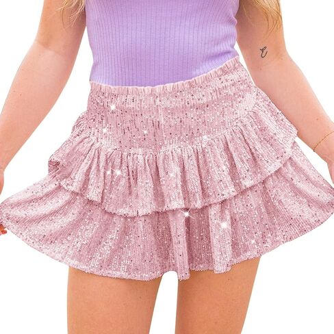 Women's Sequin Mini Skirt Sparkly High Waist Lined Layered Flared Pleated Glitter Night Out Party Short Skirts in Saudi Arabia