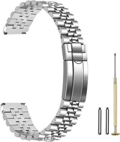 YISIWERA Screw-In Stainless Steel Watch Band 20mm 22mm Polished Brushed Metal Watch Strap Bracelet for Men Women Solid Adjustable Deployment Buckle Silver in Saudi Arabia