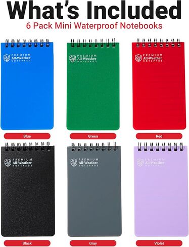 دفتر جيب مقاوم للماء 6 حزمة أسود صغير أعلى دوامة دفتر جميع الأحوال الجوية 3x5 دفاتر الملاحظات ث / صفحات مبطنة مذكرة صغيرة صغيرة منصات ملاحظة ستينو الكتابة في دفتر الملاحظات حقل المطر للخارجية in Kuwait