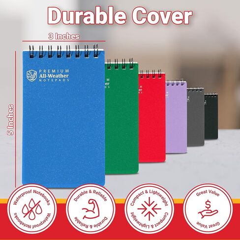 دفتر جيب مقاوم للماء 6 حزمة أسود صغير أعلى دوامة دفتر جميع الأحوال الجوية 3x5 دفاتر الملاحظات ث / صفحات مبطنة مذكرة صغيرة صغيرة منصات ملاحظة ستينو الكتابة في دفتر الملاحظات حقل المطر للخارجية in Kuwait