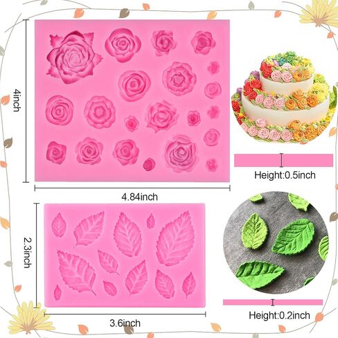 Rose Flowers and Leaves Fondant Silicone Candy Molds Set For Sugarcraft Cake Decor, Cupcake Toppers, Soap Wax, Polymer Clay, Making Crafting Projects in Saudi Arabia