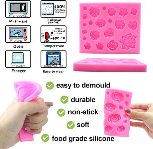 Rose Flowers and Leaves Fondant Silicone Candy Molds Set For Sugarcraft Cake Decor, Cupcake Toppers, Soap Wax, Polymer Clay, Making Crafting Projects in Saudi Arabia
