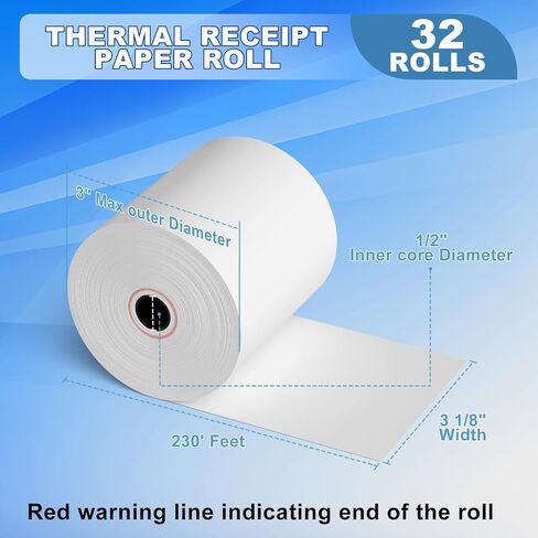 3 1/8 x 230ft Thermal Paper 20 Rolls - 80mm Receipt Cash Register Paper, Fits Credit Card POS Square Terminal Printer - Fits Star Micronics TSP100 TSP143 Epson in Kuwait