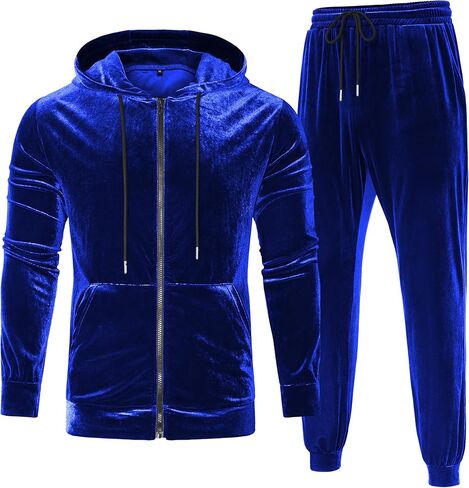 LecGee Mens Tracksuit Long Sleeve Full Zip Velour Hoodie Jacket Jogger Sweatpants Casual Velvet Sweatsuits Set M-3XL in Kuwait