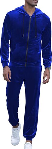LecGee Mens Tracksuit Long Sleeve Full Zip Velour Hoodie Jacket Jogger Sweatpants Casual Velvet Sweatsuits Set M-3XL in Kuwait