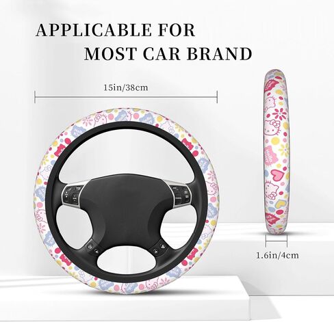 Cute Cartoon Car Accessories Thickened Steering Wheel Cover, with 2 Pieces Car Coasters Women Men Car Steering Wheel Covers Protector Universal 15 Inch (BIACK A) in Saudi Arabia