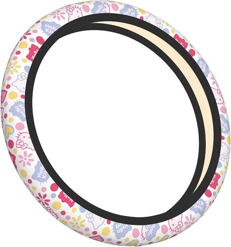 Cute Cartoon Car Accessories Thickened Steering Wheel Cover, with 2 Pieces Car Coasters Women Men Car Steering Wheel Covers Protector Universal 15 Inch (BIACK A) in Saudi Arabia