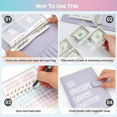 100 تحدي توفير المال في ظرف، كتاب تحدي التوفير مع مغلف ومتتبع التحدي، مجلد كتاب الميزانية لتحدي التوفير، كتاب تخطيط الميزانية، طرق ممتعة وسهلة لتوفير 5,050 دولارًا (وردي فاتح) in Kuwait