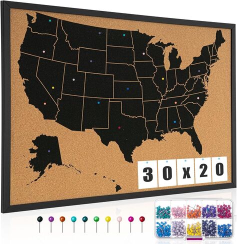 30" x 20" Large Us Push Pin Travel Map with 500 Colorful Pins Us Map Pin Cork Board Black Frame and Pins Us Map to Mark Travels for Home and Office Wall Decor Gift in Saudi Arabia