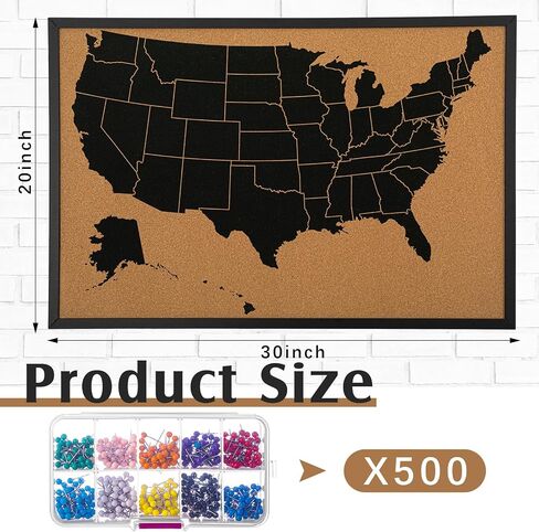 30" x 20" Large Us Push Pin Travel Map with 500 Colorful Pins Us Map Pin Cork Board Black Frame and Pins Us Map to Mark Travels for Home and Office Wall Decor Gift in Saudi Arabia