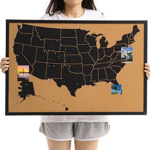 30" x 20" Large Us Push Pin Travel Map with 500 Colorful Pins Us Map Pin Cork Board Black Frame and Pins Us Map to Mark Travels for Home and Office Wall Decor Gift in Saudi Arabia
