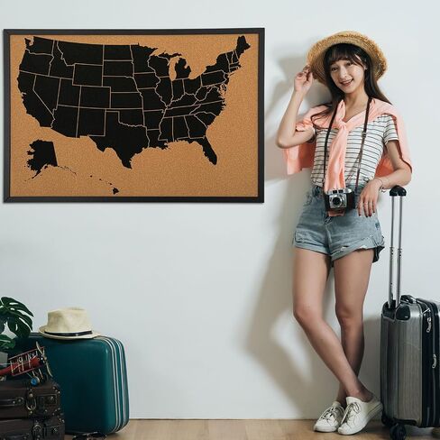 30" x 20" Large Us Push Pin Travel Map with 500 Colorful Pins Us Map Pin Cork Board Black Frame and Pins Us Map to Mark Travels for Home and Office Wall Decor Gift in Saudi Arabia