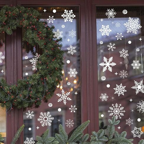 235 PCS Christmas Decorations Window Clings Snowflake Window Clings Stickers for Glass Xmas Window Decorations in Saudi Arabia