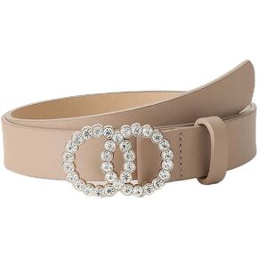COTIM COYIN Women's Rhinestone circle Buckle Belt, Skinny Leather Belts for Jeans Dress Pants