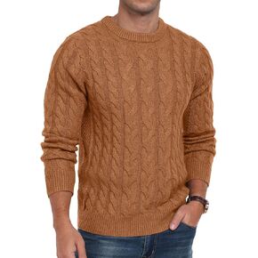 Askdeer Men's Crewneck Pullover Sweater Chunky Cable Knit Sweater Classic Casual Sweaters with Ribbing Edge