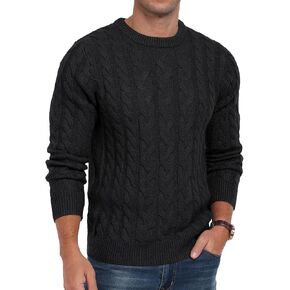 Askdeer Men's Pullover Sweater Cable Knit Chunky Sweater Classic Casual Crewneck Sweaters with Ribbing Edge in Kuwait