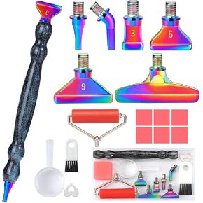 NIBESSER 17Pcs Diamond Art Painting Pen Tools Metal Tips Kit Stainless Screw Thread Tips Multi Placer Tips Roller Diamond Art Painting Accessories (Orange-Rose Gold Tips)