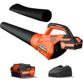 PULITUO 20V Cordless Leaf Blower with 4.0Ah Battery and Charger, 400 CFM Cordless Electric Leaf Blower with Long & Short Nozzles, Lightweight Handheld for Garden Leaves, Yard Cleaning, and Wood Chips.