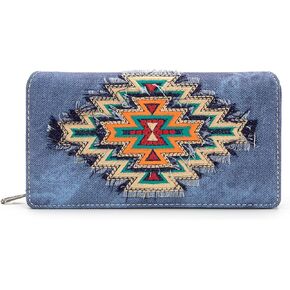 Montana West Embroidered Aztec Wallet for Women Western Denim Clutch Purse with Card Holder MW1210-W010JN